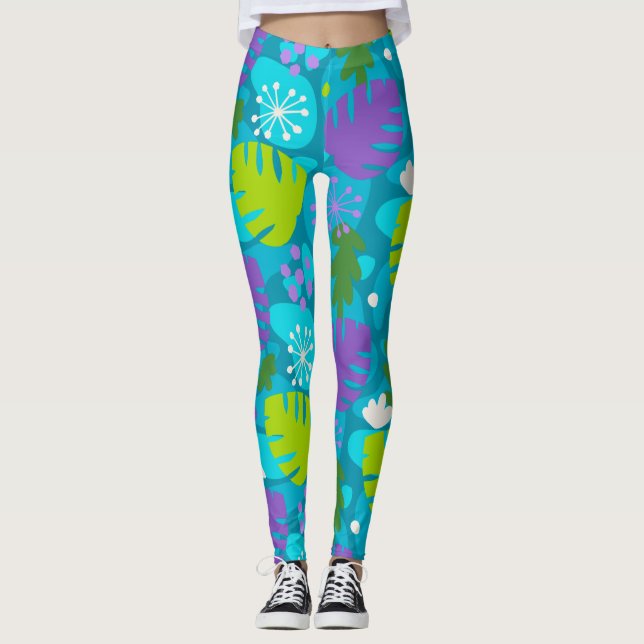 Legging Mod Monstera Leaf Abstrato Hawaiian Tropical - Tea (Frente)