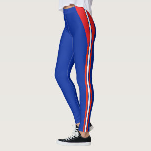 Legging Moda Azul, Listrado Branco Vermelho