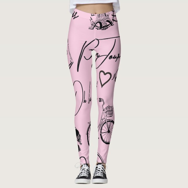 Legging Moda, caligrafia, Torre Eiffel, lábios (Frente)