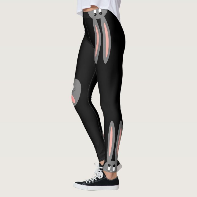 Legging Moda de Cinza Negra, Coelhinhos-da-Páscoa-Cuja-Pás (Esquerda)
