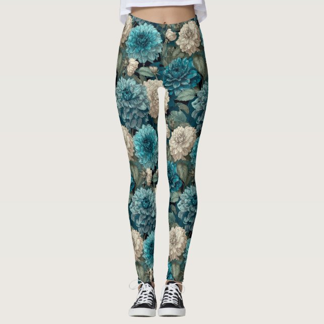 Legging Moda de Fitness de Flores de Dahlia  Tema de Dahli (Frente)