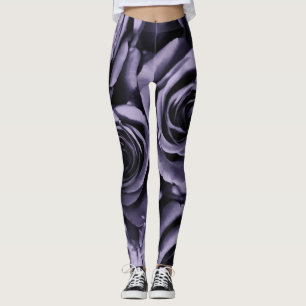 Legging Moda de Rosas Roxos Violetas Escuras