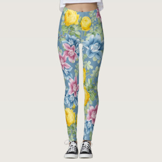 Legging Moda de verão com padrão azul colorido de rosa