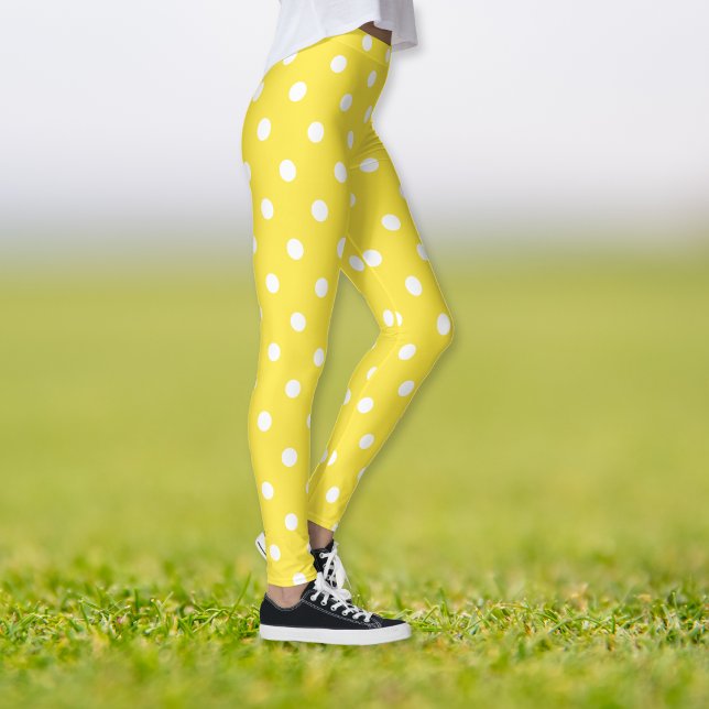 Legging Moda do Padrão de Bolinhas Amarelas Brancas Cónica (Cute Chic Yellow White Polka Dots Pattern Fashion Leggings)