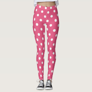 Legging Moda do Padrão de Bolinhas Brancas Cor-de-Rosa Ret
