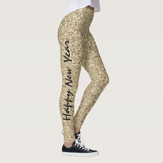 Legging Moda do partido Glitter Sparkle Dourado do Feliz a (Direita)
