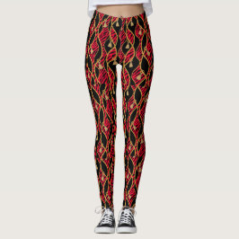 Legging Moda Feminina Kente Vermelho, Preto e Dourado