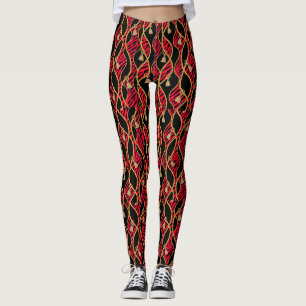 Legging Moda Feminina Kente Vermelho, Preto e Dourado