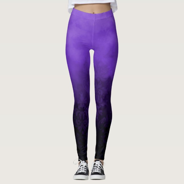 Legging Moda Glamour Damasco Fumê Roxo Nublado (Frente)