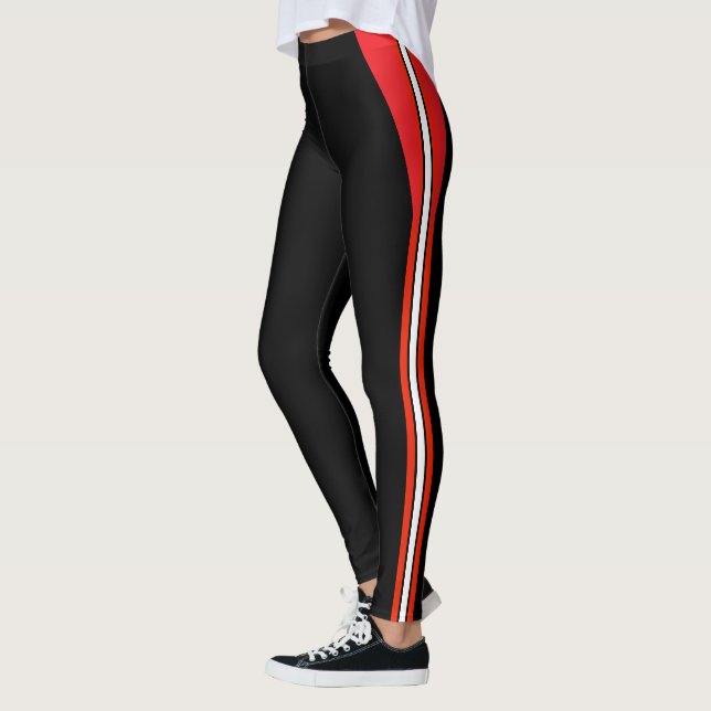 Legging Moda Preta com Listras Vermelhas e Brancas (Esquerda)