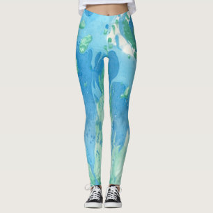 Legging Modelo Abstrato Verde Azul Tendência Moderna Moder