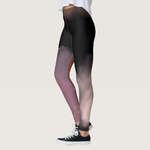 Legging modelo de espaço simples de galáxias rosa e preto