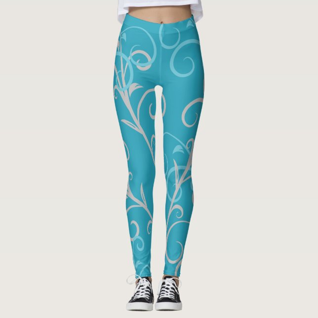 Legging Modern Aqua Blue Swirl Pattern  (Frente)