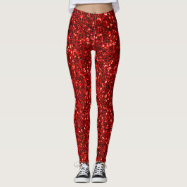 Legging Modern Cute Red Glitter Sparkles Christmas Elegant
