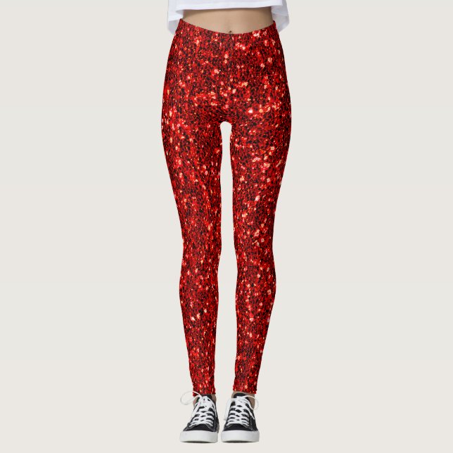 Legging Modern Cute Red Glitter Sparkles Christmas Elegant (Frente)