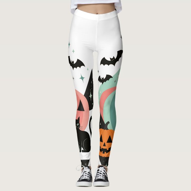 Legging Modern Geometric Pastel Black Cat Pumpkin (Frente)