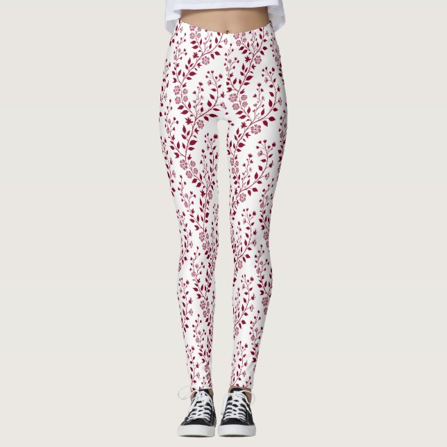 Legging Modern Minimalist Burgundy Red White Floral  (Frente)