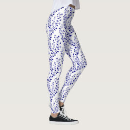 Legging Modern Minimalist Navy Blue White Floral 