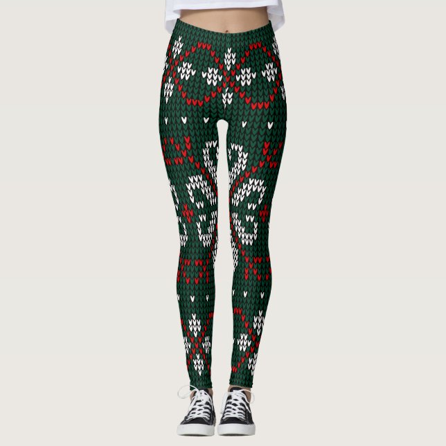 Legging Modern Ornate Knitted Christmas Pattern Women Gift (Frente)