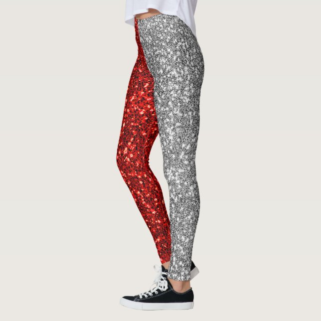 Legging Modern Red Grey Glitter Sparkles Christmas Elegant (Esquerda)