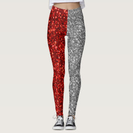 Legging Modern Red Grey Glitter Sparkles Christmas Elegant