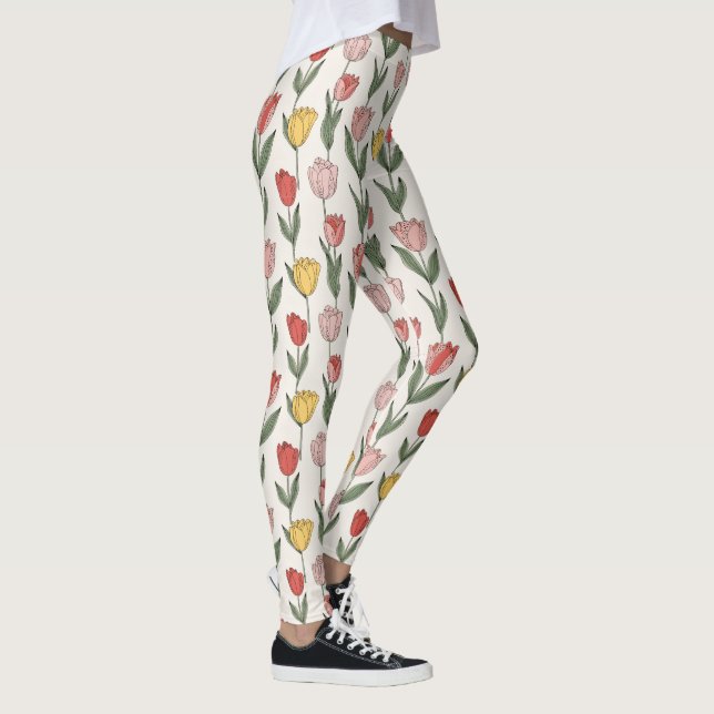 Legging Modern Tulip Floral Pattern Soft Botanical Spring (Direita)