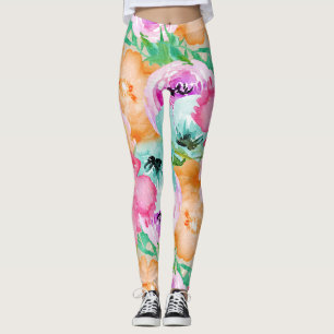 Legging Moderna Água Colorida Floral de Primavera em Aquar