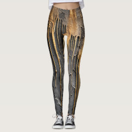 Legging Moderno Abstracto Preto e Drips Dourados Metálicos