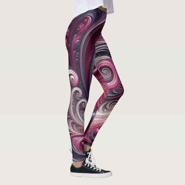 Legging Moderno Abstrato Simples Redemoinho Rosa e Roxo (Direita)