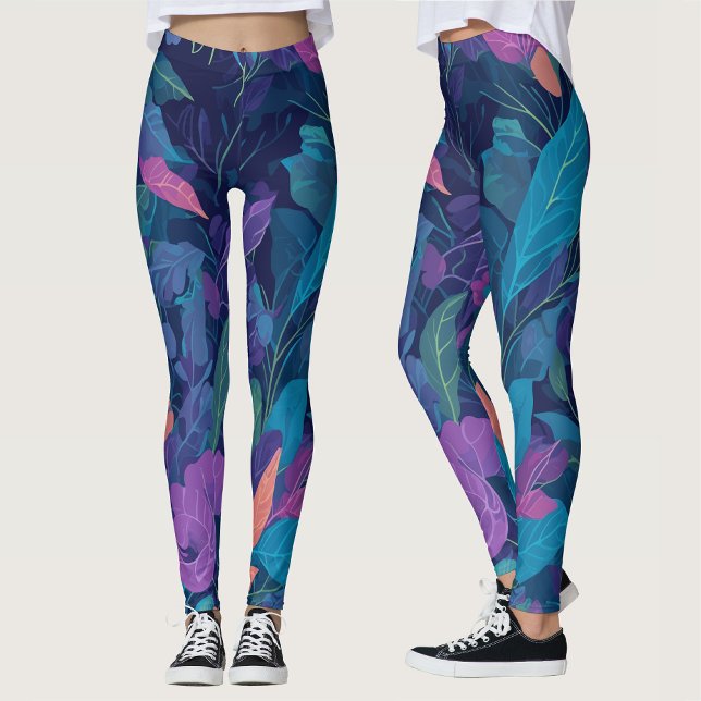 Legging Moderno Boho Verão Folhas Jardim Botânico Floral (Criador carregado)