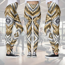 Legging Moderno, fixe, chique, padrão de listras prateadas