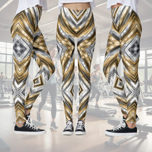 Legging Moderno, fixe, chique, padrão de listras prateadas