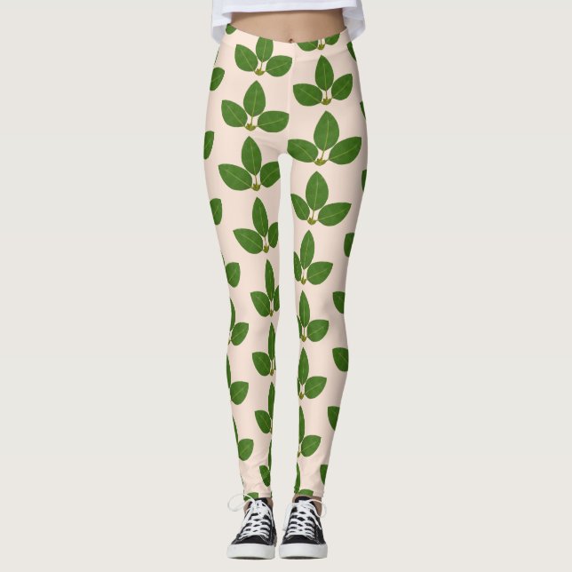 Legging Moderno Green Laurel deixa padrão sobre o marfim (Frente)