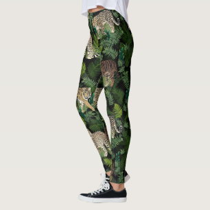 Legging Moderno Leopardos Tigres Plantas Selvagens Design