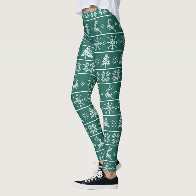 Legging Moderno Nórdico Knit Feio Sweater Verde Tendência  (Esquerda)