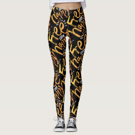 Legging Moderno Rascunho Inspirador Preto Amarelo Escovado