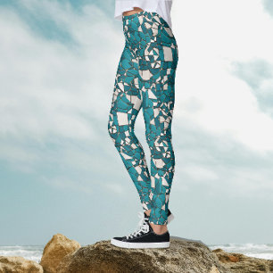 Legging Moderno Vidro Quebrado Geométrico Abstrato Azul-Ve