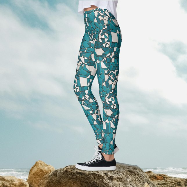Legging Moderno Vidro Quebrado Geométrico Abstrato Azul-Ve (Criador carregado)