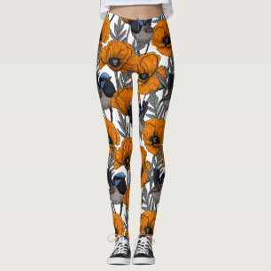 Legging Moinhos de fada e flores de papoila laranja 2