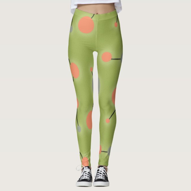 Legging Moléculas Retro Grandes e Retrativas Verde-Pêssego (Frente)