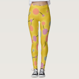 Legging Moléculas Retro Grandes Retrópicas Amarelo Rosa Un