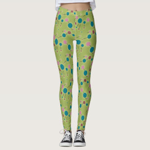 Legging Moléculas Retro Pequenas Retrópicas Azul Verde