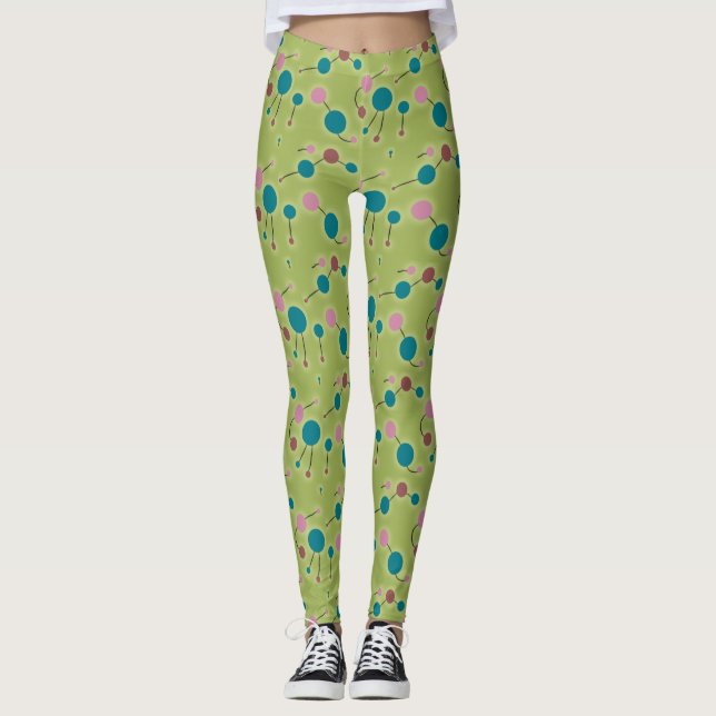 Legging Moléculas Retro Pequenas Retrópicas Universo Azul  (Frente)