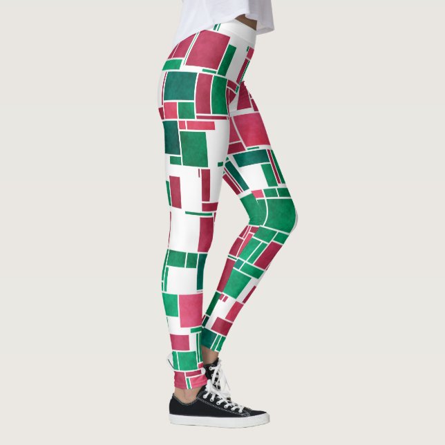 Legging Mondrian de Natal Vermelho e Verde Moderno (Direita)