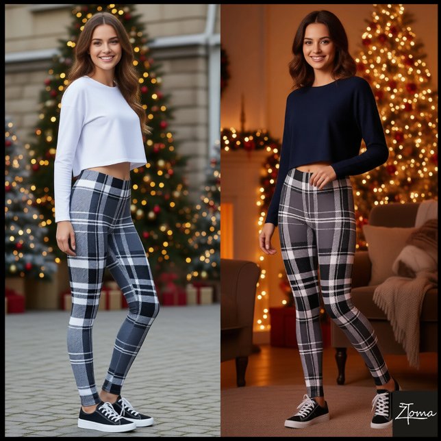 Legging Monochrome Gray Black White Plaid Tartan (Criador carregado)