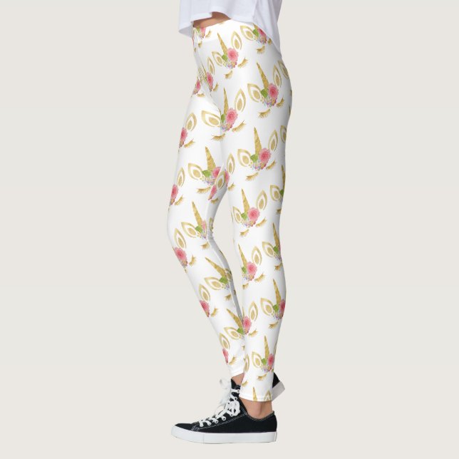 Legging Monocórnio bonito e elegante de ouro floral (Esquerda)
