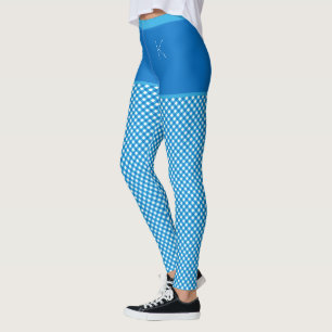 Legging Monograma Branco Azul Impressão de Gingham Persona