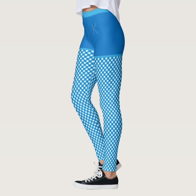 Legging Monograma Branco Azul Impressão de Gingham Persona (Esquerda)