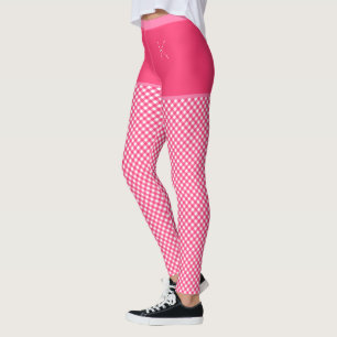 Legging Monograma branco cor-de-rosa Impressão Gingham Per