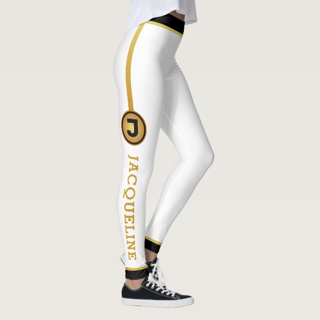 Legging Monograma branco Mínimo Faux Dourado e Nome (Direita)